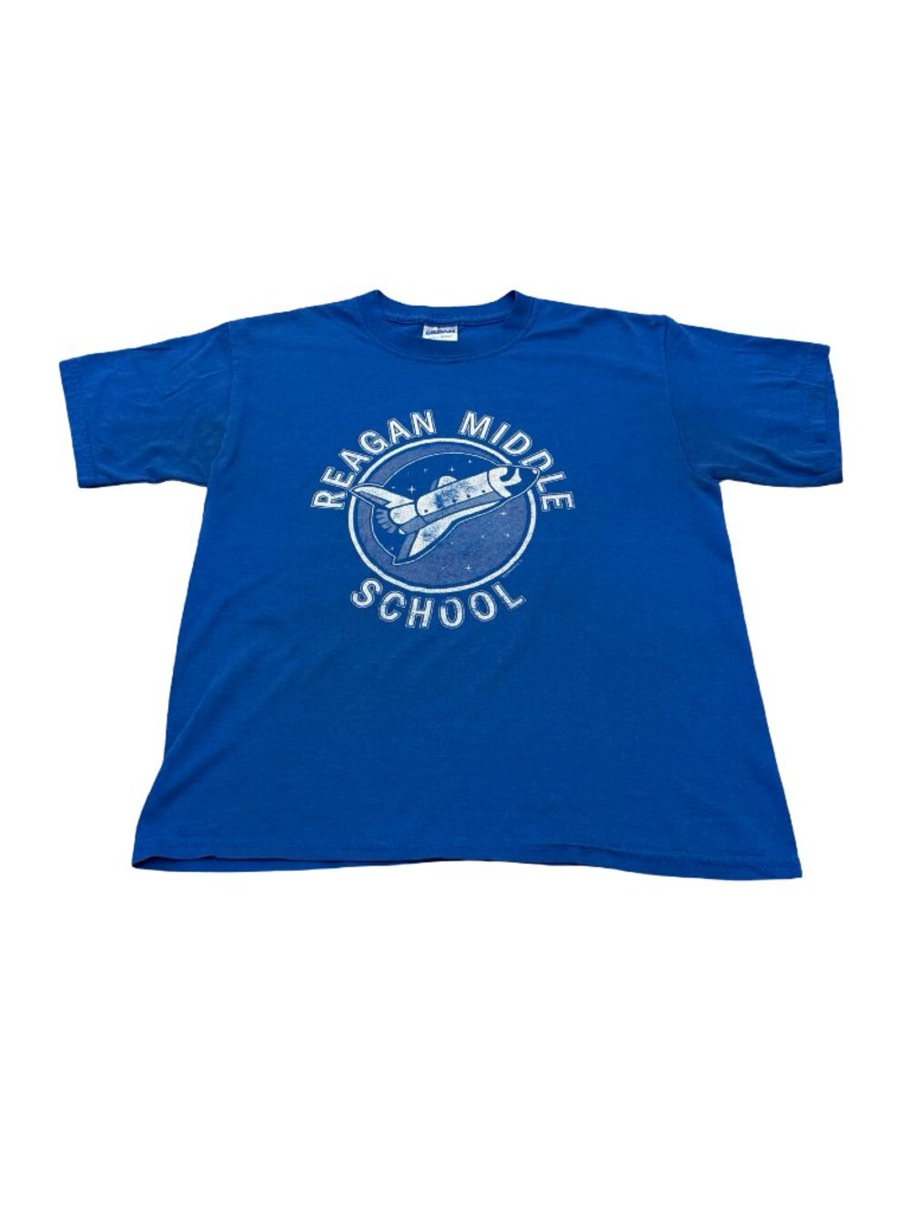 Vintage Y2K Reagan Middle School Space Shuttle T Shirt Blue Gildan Youth